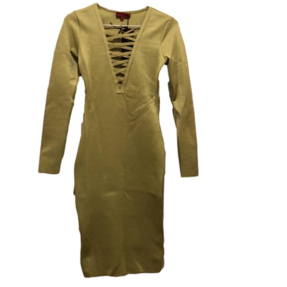 - Green olive , Bandage under the knees dress long sleeves. - Picture 8 of 8